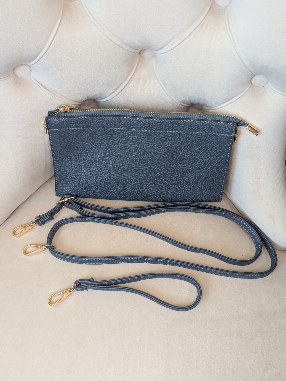Classic Pebbled Leather Crossbody Bag in French Blue with Gold Hardware